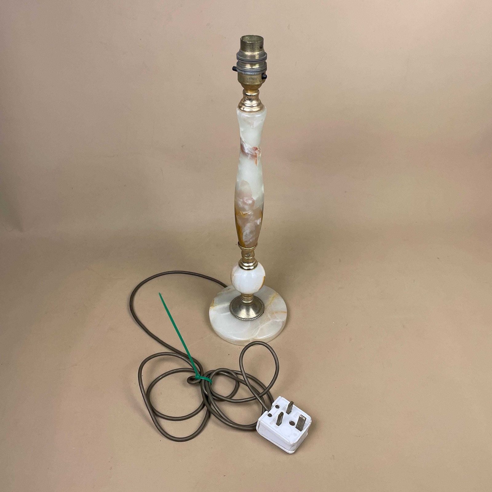 Green Onyx Marble Lamp Light Bedside Brass Gold Metal Ornate Base Marbled Pattern Heavy Classic Column Natural Stone Antique Vintage Side photo vintage