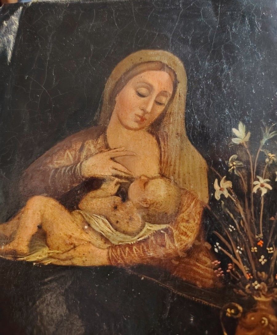 Antique Painting Madonna Del Latte Painted On Copper From The 18th Century (Italy) photo 399.0