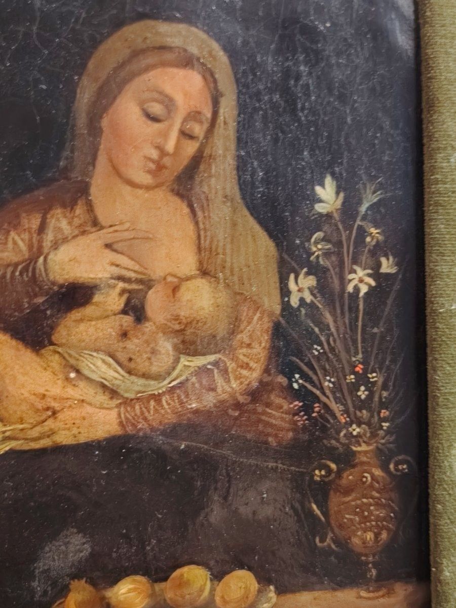 Antique Painting Madonna Del Latte Painted On Copper From The 18th Century (Italy) photo buy