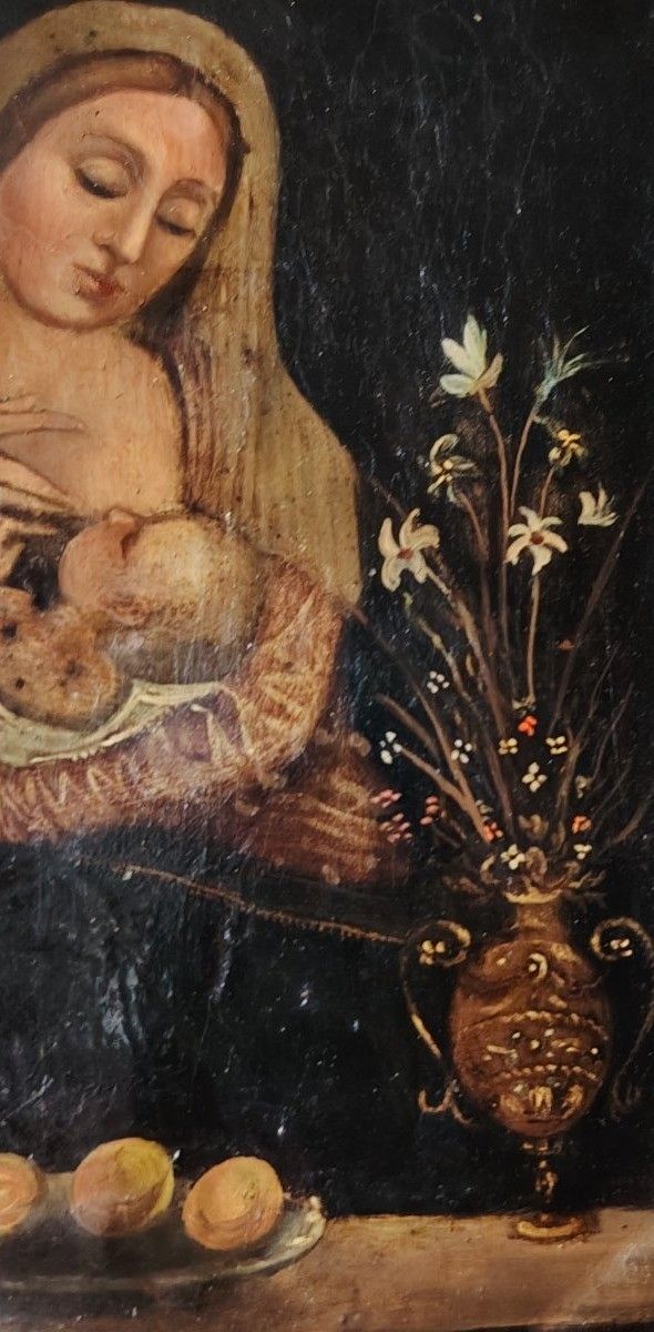 Art Antique Painting Madonna Del Latte Painted On Copper From The 18th Century (Italy) photo