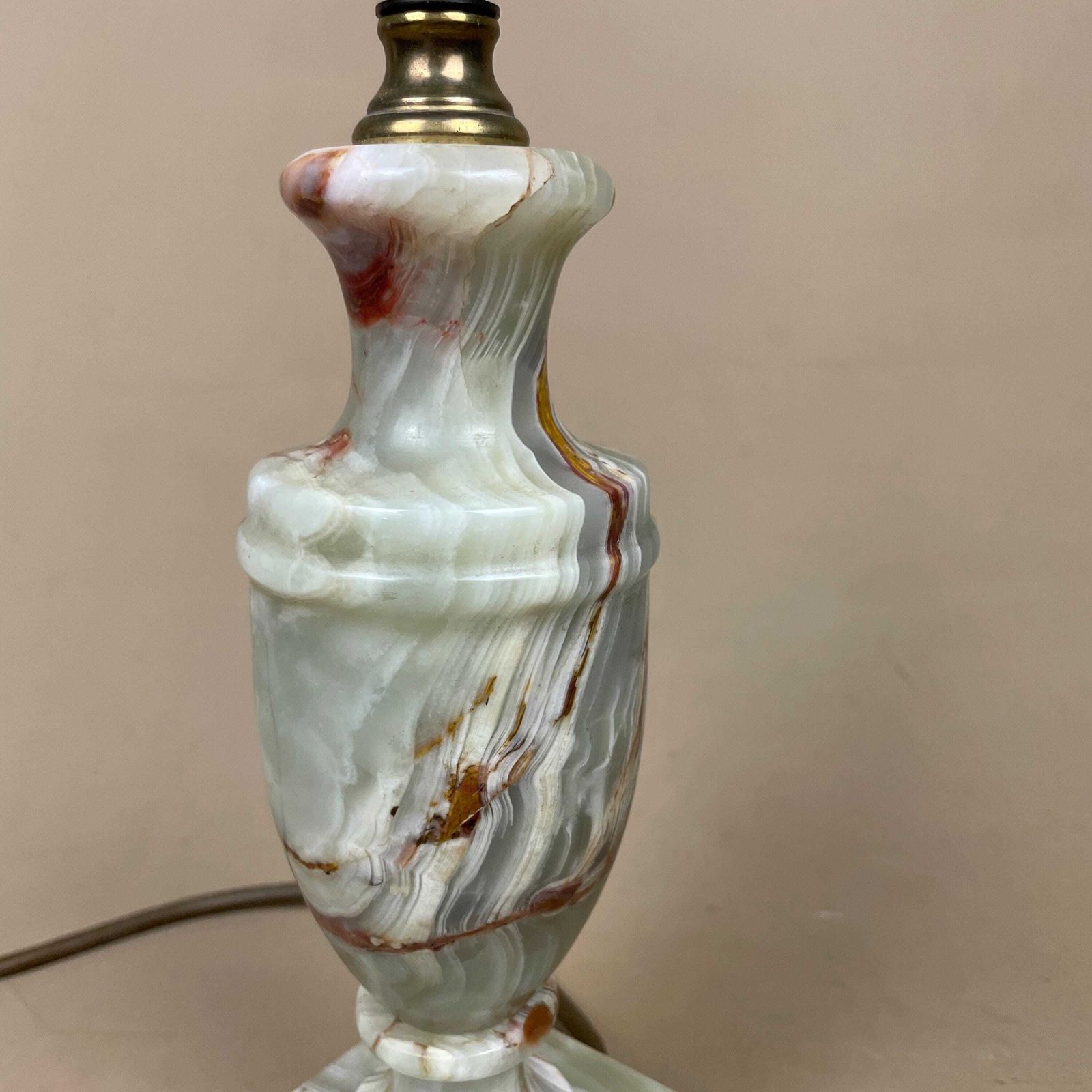 Green Solid Marble Lamp Light Bedside Brass Gold Metal Base Marbled Pattern Heavy Classic Column Natural Stone Antique Vintage Side photo furniture