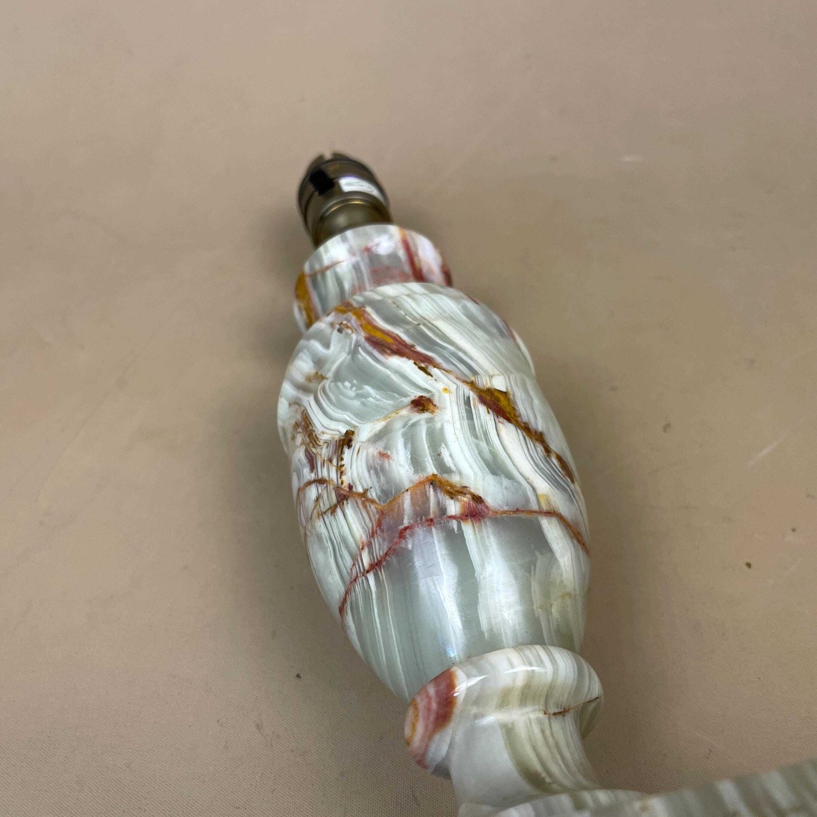 photo vinterior Green Solid Marble Lamp Light Bedside Brass Gold Metal Base Marbled Pattern Heavy Classic Column Natural Stone Antique Vintage Side