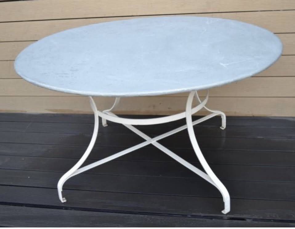 French Vintage Large Round Zinc Top Garden Table 135cm Seat 6 8 photo for sale
