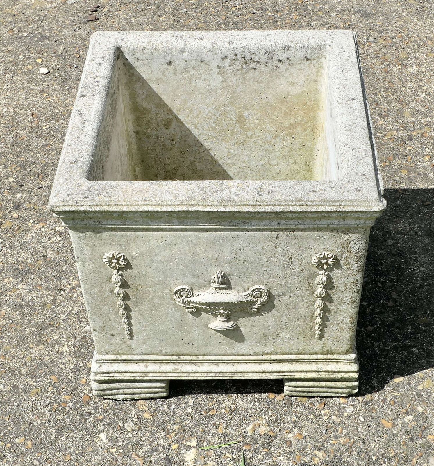 Well Weathered Large Square Garden Planter This Is A Good Piece It Is Set On Chunky Feet photo Garden Decor