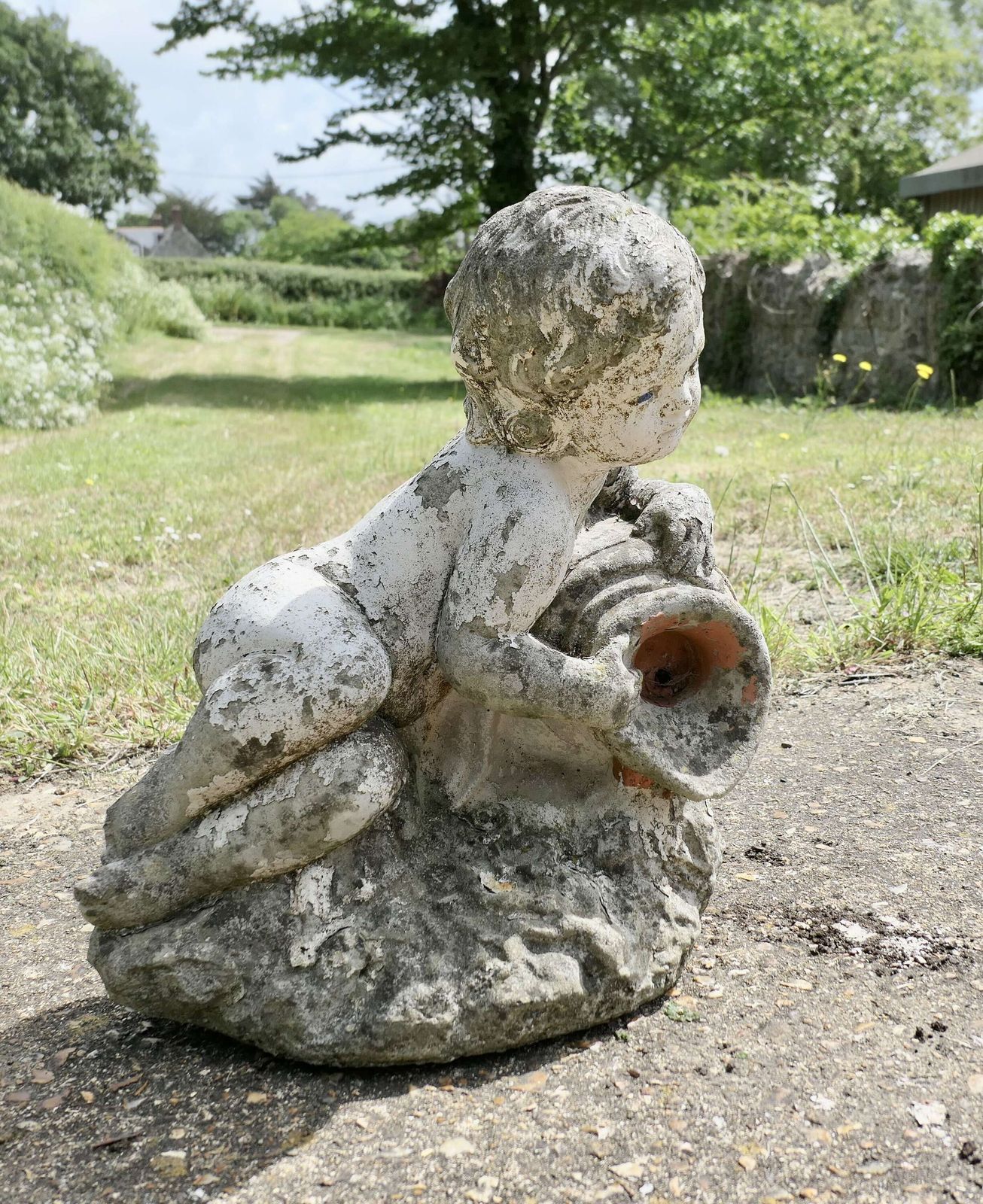 Garden Statue Of A Cherub Holding An Urn Water Feature A Lovely Little Piece Well Weather photo Garden Decor