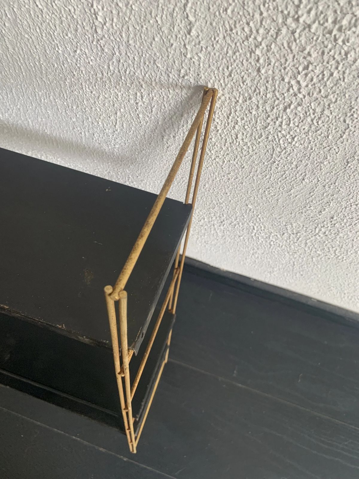 Vintage 1960s String Wall Shelf, Black And Gold   60 X 48 Cm photo Furniture