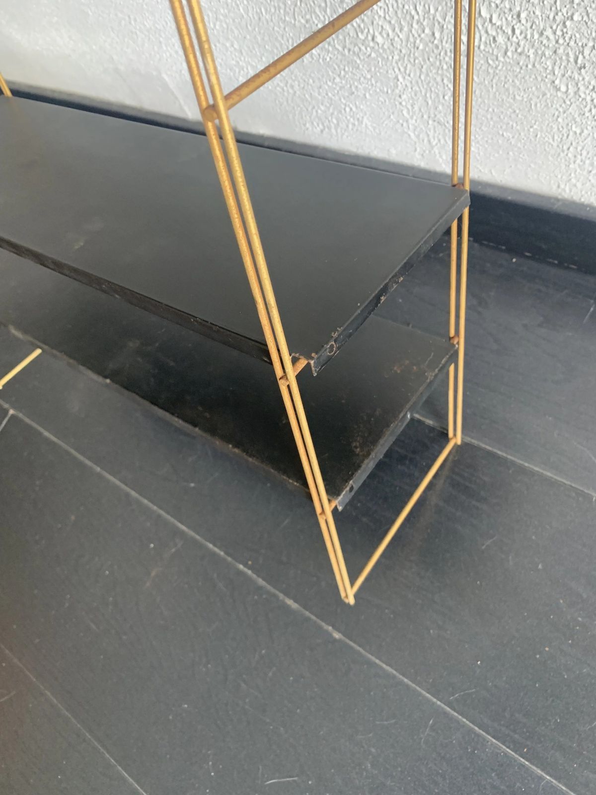 Vintage 1960s String Wall Shelf, Black And Gold   60 X 48 Cm photo vintage