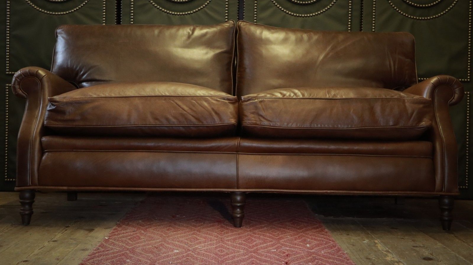 photo vinterior Stunning Whitehead Designs Langdon 3 Seater Leather Club Sofa Saddle Tan Brown🚚
