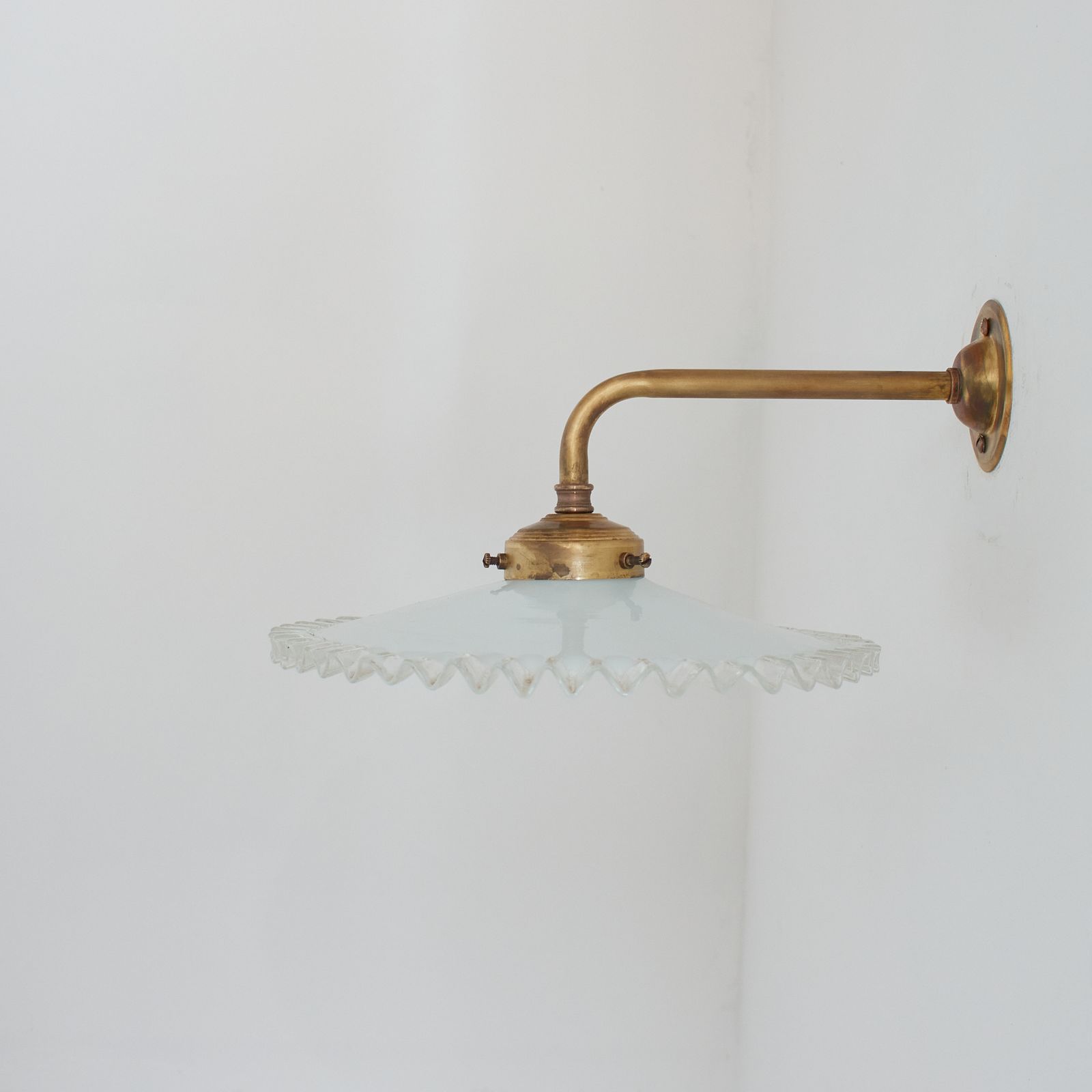 Antique French Coolie Milk Glass Kitchen Task Wall Light  Short Arm  Frilly photo for sale