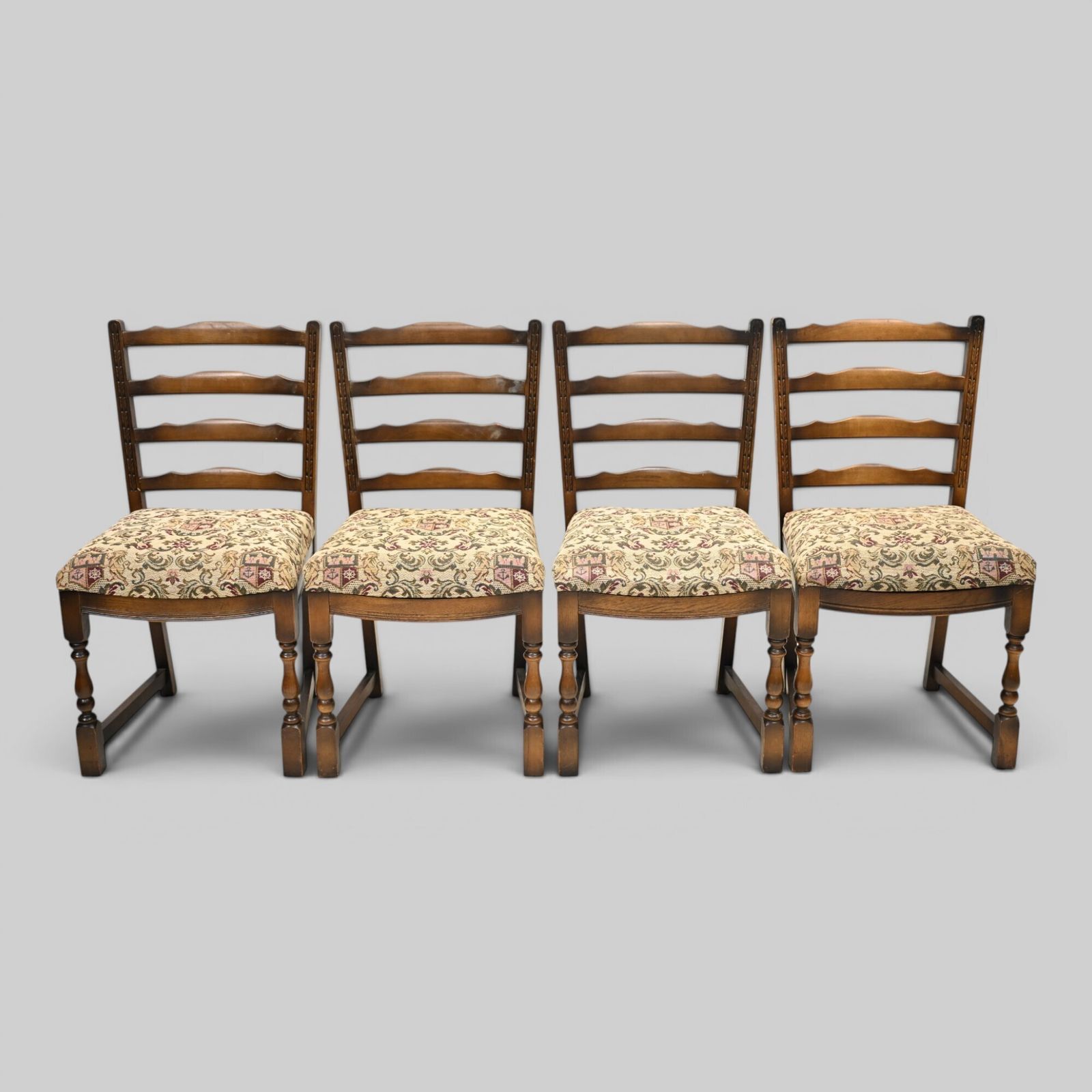 4 Old Charm Oak Dining Chairs Ladderback Tudor Fabric Light Oak Free Uk Delivery