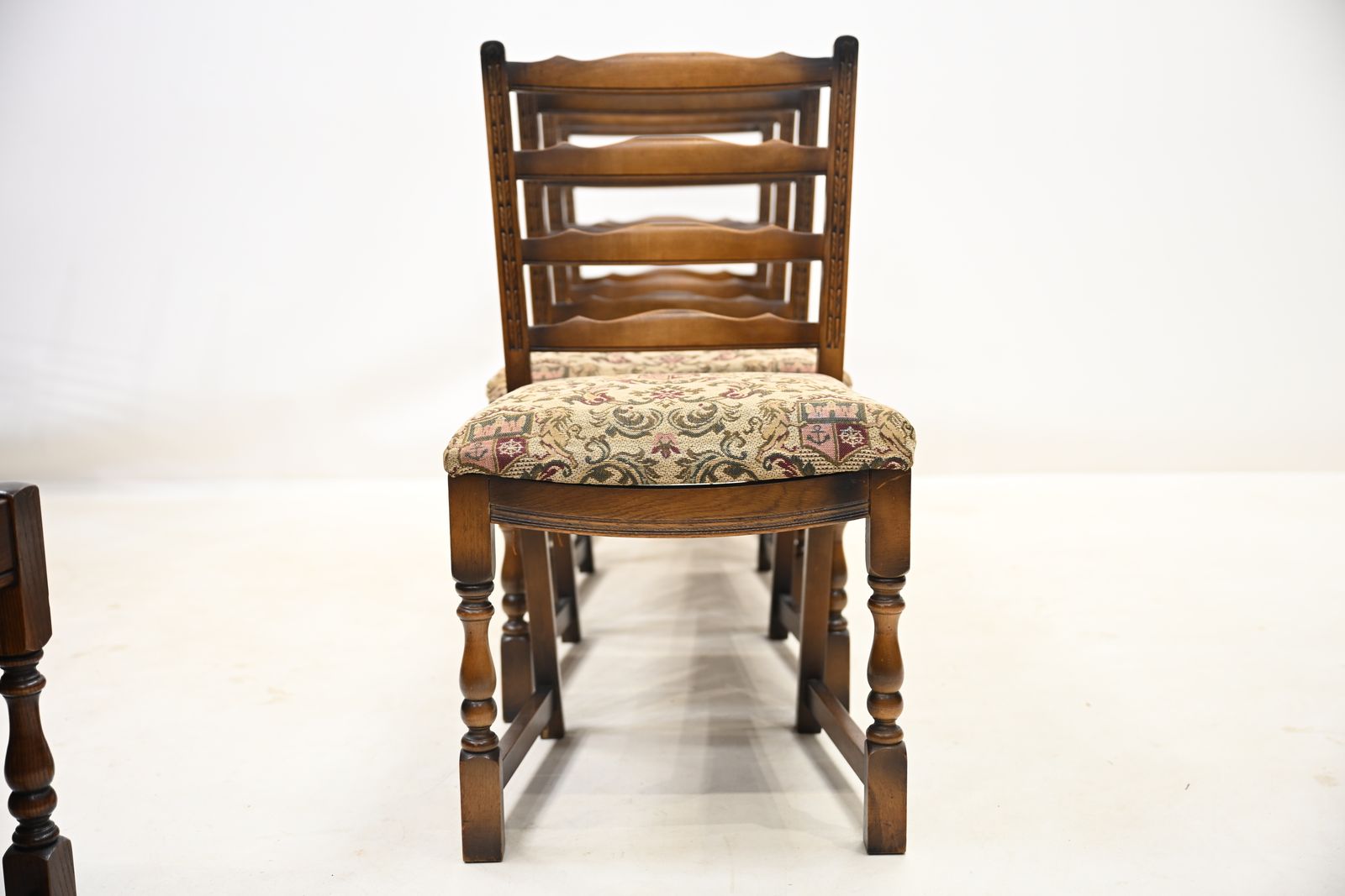 4 Old Charm Oak Dining Chairs Ladderback Tudor Fabric Light Oak Free Uk Delivery photo for sale