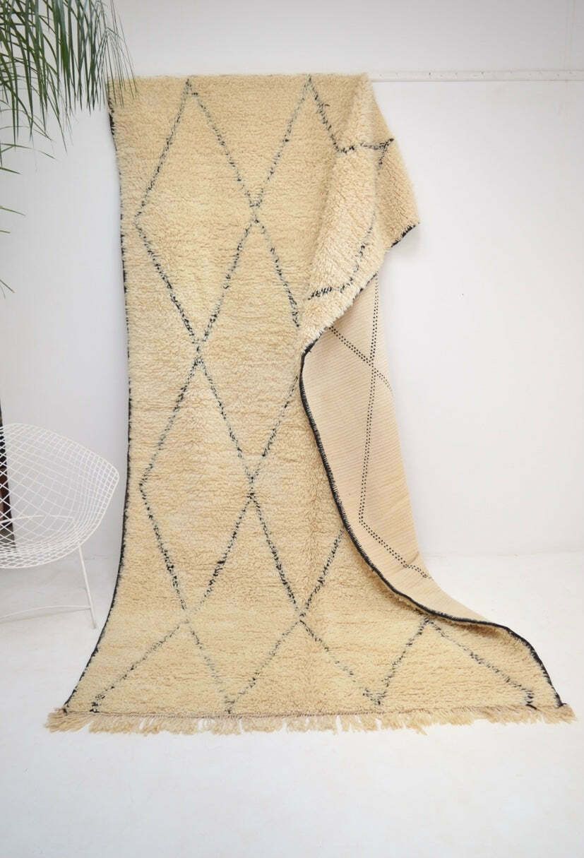 Vintage Beni Ourain Plush Moroccan Rug 6’3” X 10’10” Hand Knotted Pure Wool Lozenge Berber Elegance Eames Le Corbusier photo Textiles