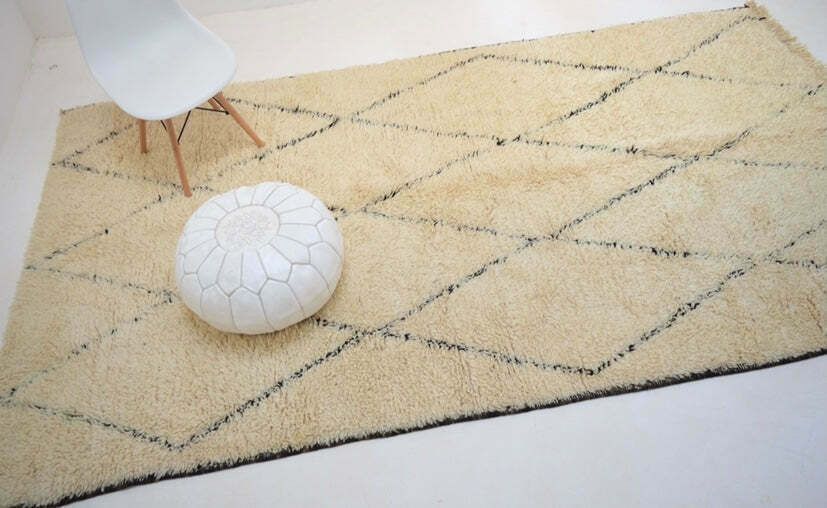 photo furniture Vintage Beni Ourain Plush Moroccan Rug 6’3” X 10’10” Hand Knotted Pure Wool Lozenge Berber Elegance Eames Le Corbusier