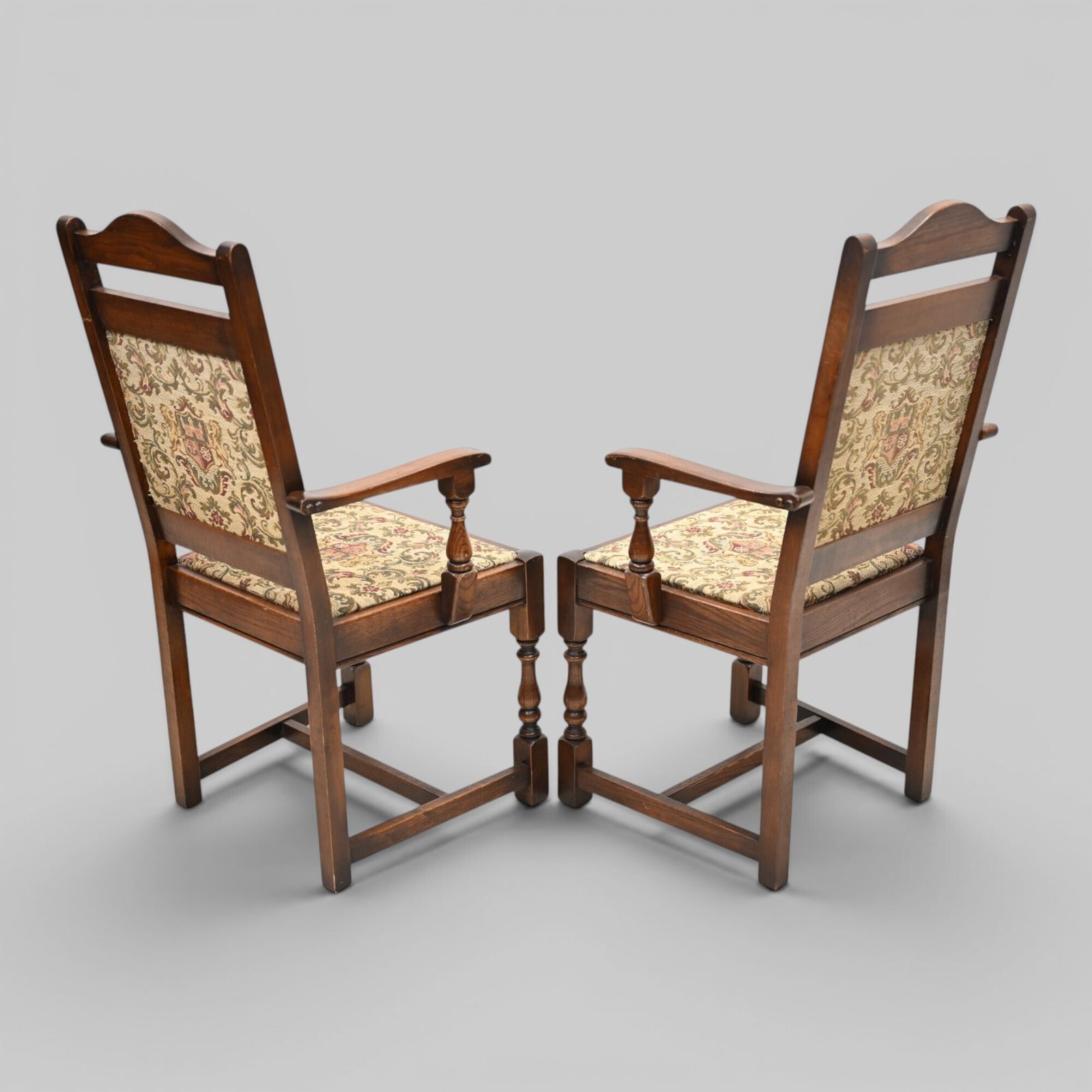 2 Old Charm Dining Chairs Carvers Light Oak Finish Tudor Fabric Free Uk Delivery photo vinterior