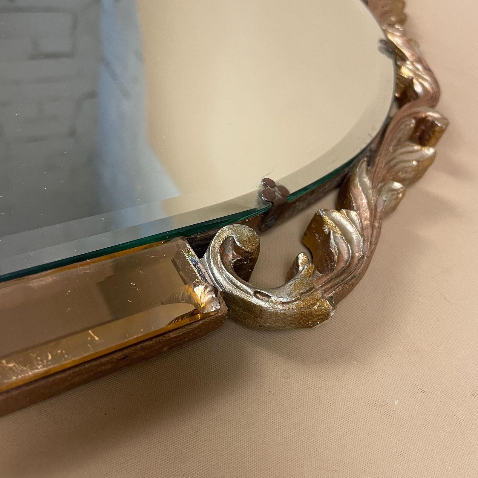 Vintage Atsonea Gold Wall Mirror Amber Bevelled Glass Arched Ornate Art Deco Hollywood Regency photo vintage