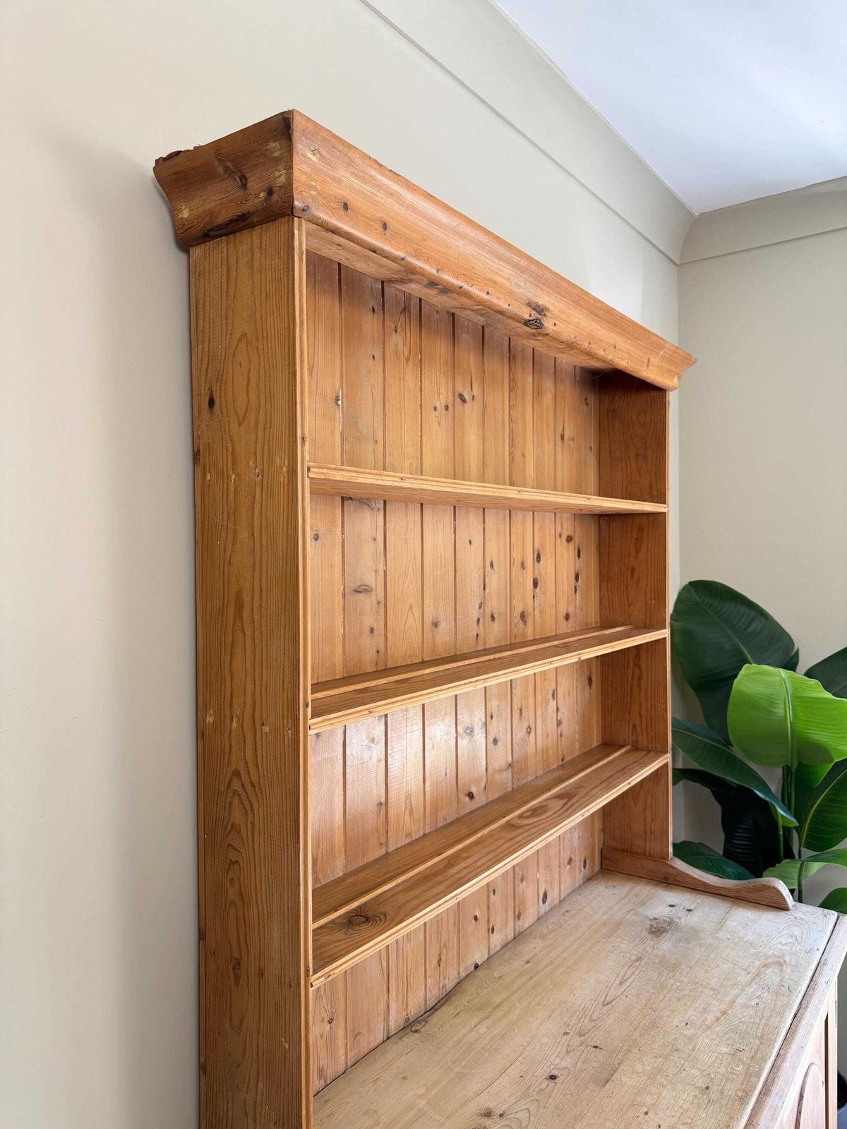 Antique Pine Dresser Sideboard With Shelving And Drawers – Rustic Farmhouse Cabinet photo vintage