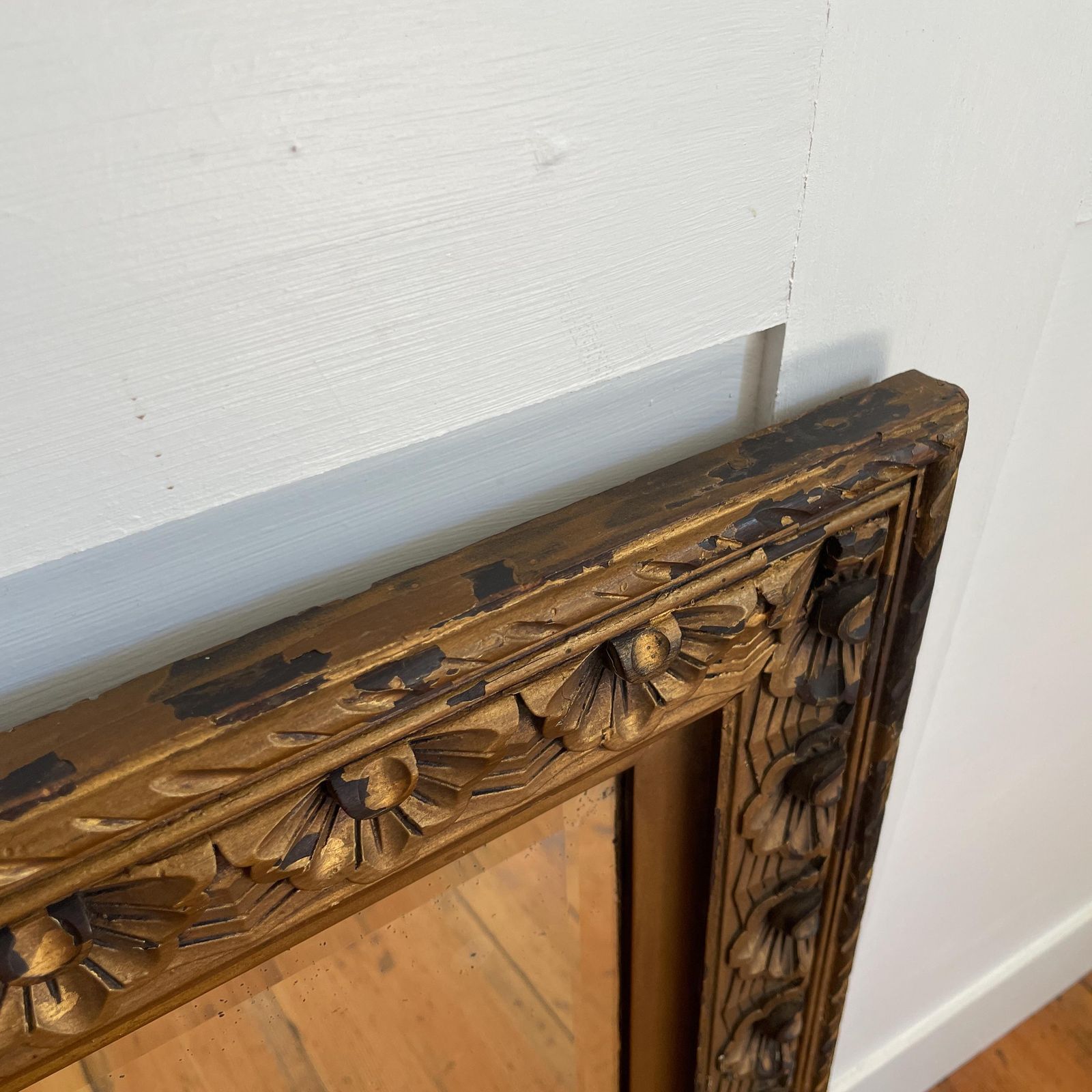 Gold Floral Wooden Mirror Large Vintage Carved Wall Mirror Ornate Rectangular Frame Indian Style Entryway Lounge Accent photo vintage