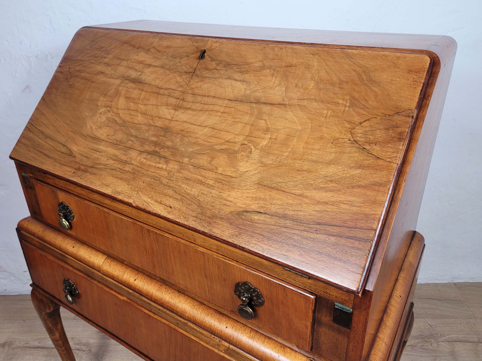 Vintage Writing Desk Denby & Spinks Walnut Cabriole Legs 1940s photo vintage