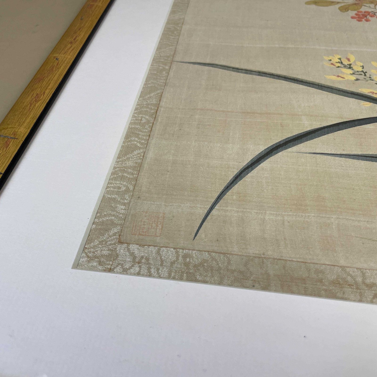 Asian Bird Floral Framed Art Picture Hand Painted Vintage Gold Frame Wall Hanging Japanese Style photo 95.0
