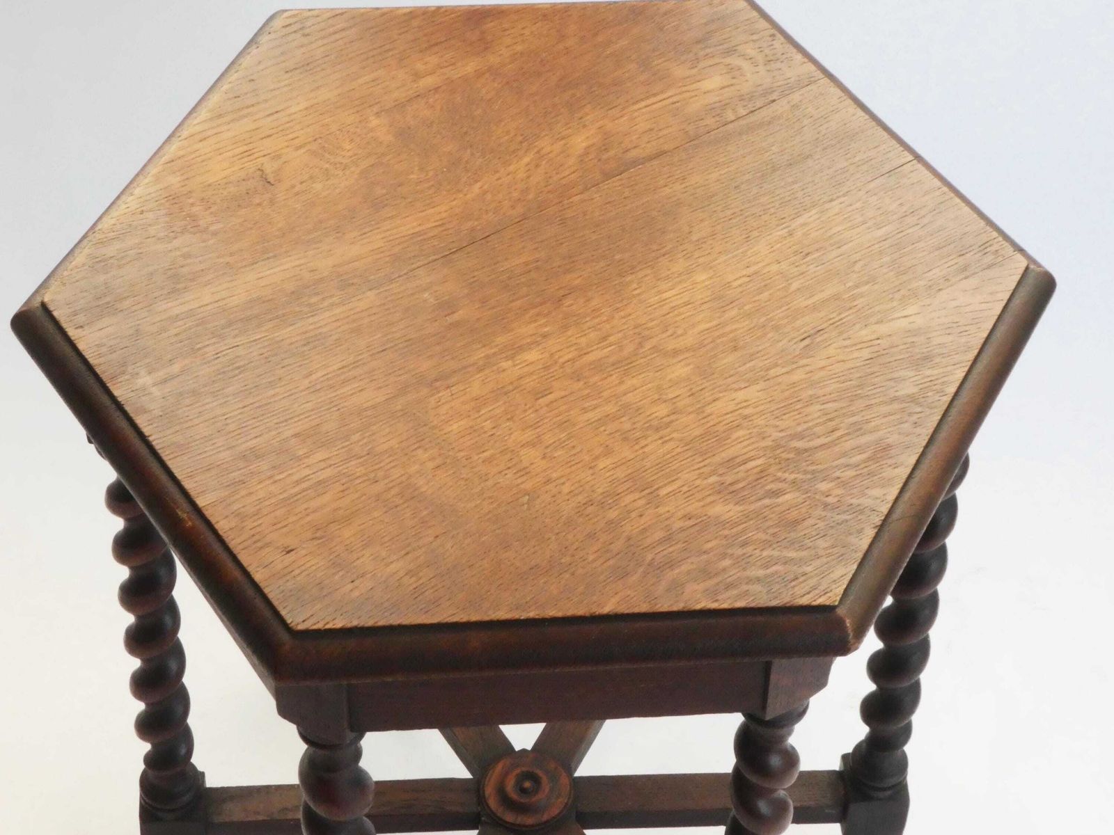 Hexagonal Antique Barley Twist Table, Wooden Plant Stand With Barley Twist, Farmhouse Decor photo buy