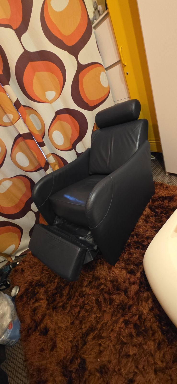 Blue Leather Ligne Roset Petite Sieste Armchair/Recliner
