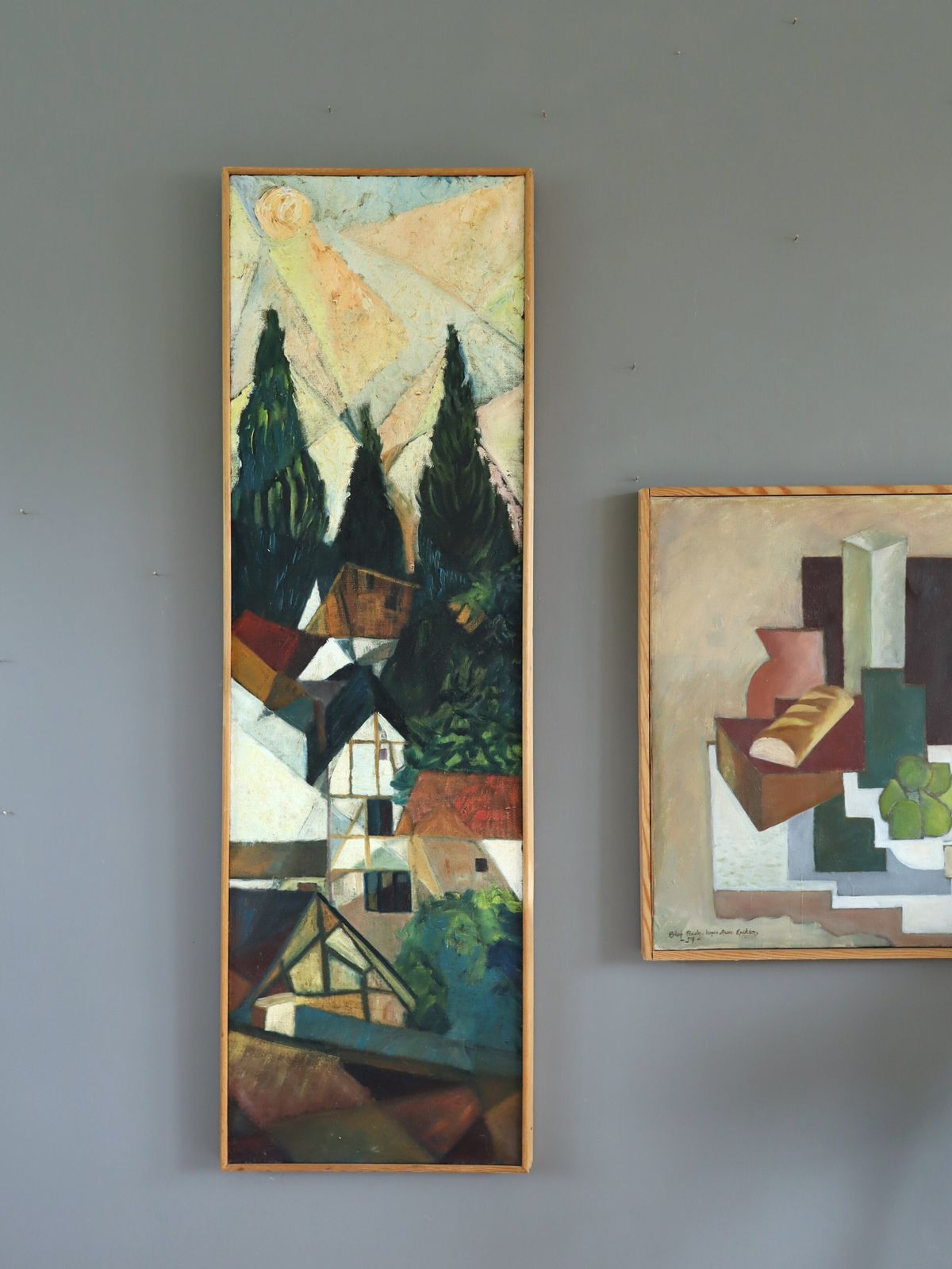 Kubistisch landschapsschilderij in olieverf, jaren 1970 photo Kunst