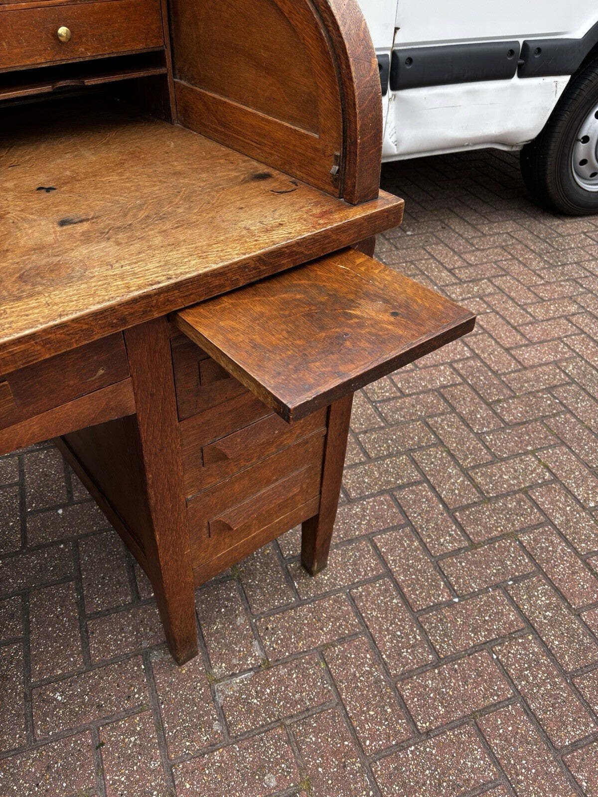 Edwardian Oak Roll Top Desk. With Fitted Interior. photo vintage
