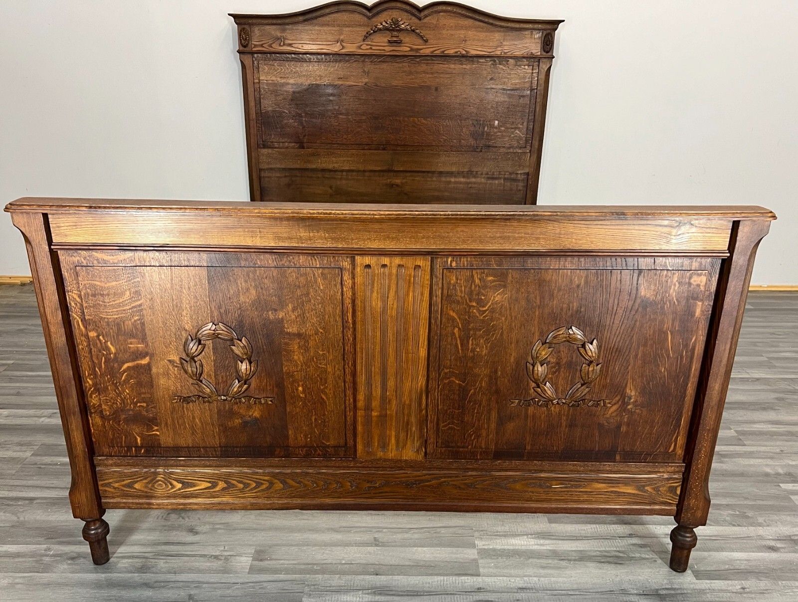 Bed Antique French Style Double Bed Wood Frame Carved Headboard Lot 3239 photo furniture