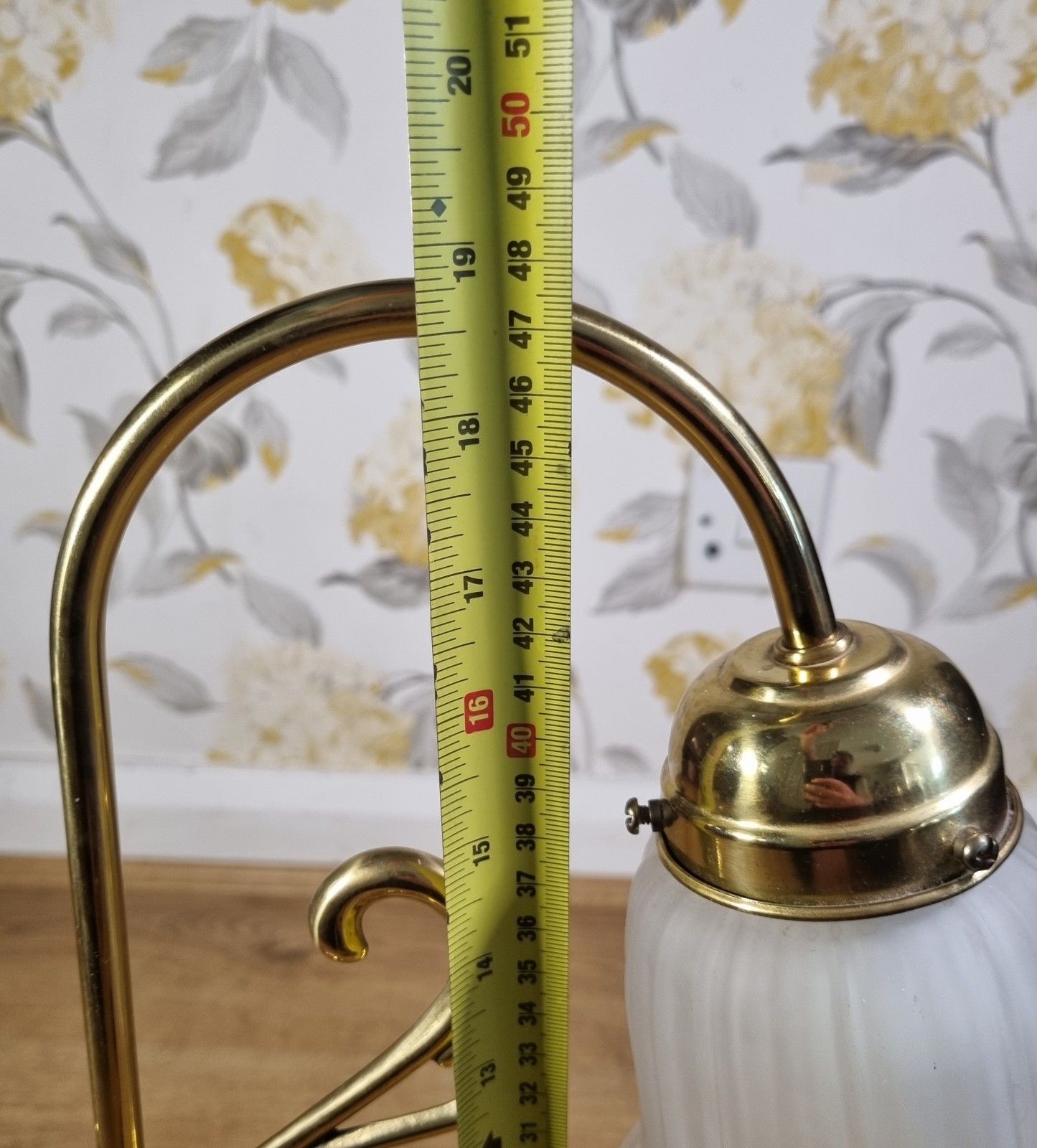 89.0 Vintage Brass Swan Neck Table Lamp Glass Tulip Shade Art Nouveau/Antique  Style photo