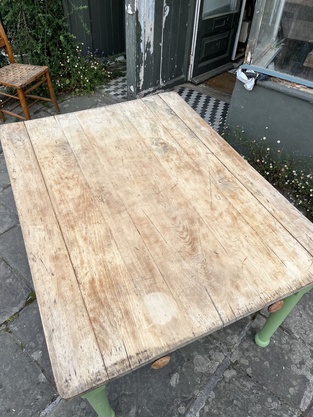Victorian Pine Farmhouse Table Painted Green photo vintage