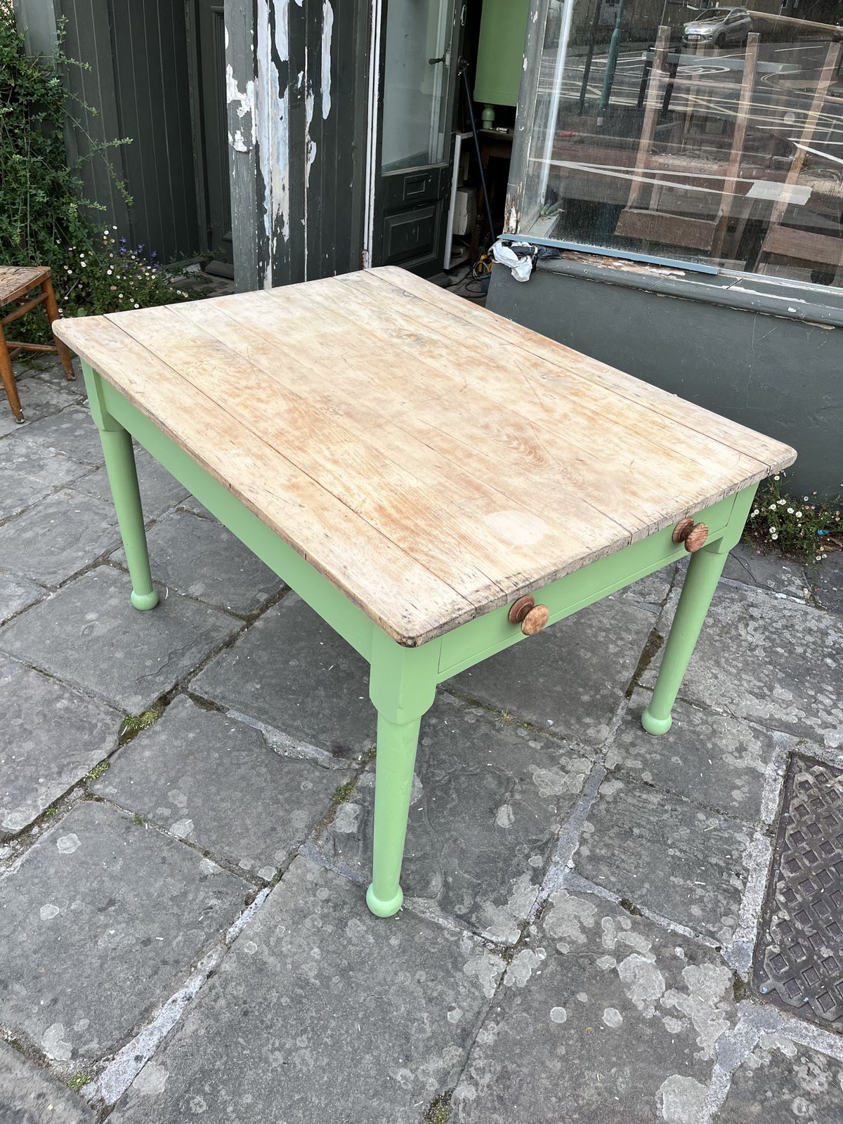 photo furniture Victorian Pine Farmhouse Table Painted Green