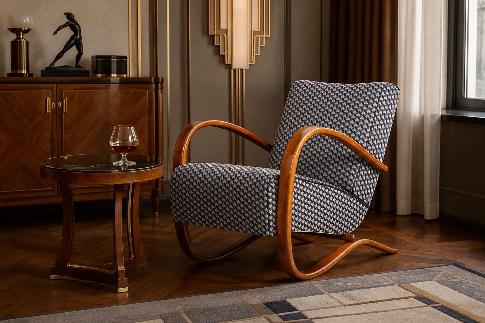 photo vinterior Restored Art Deco Armchair, By J. Halabala For Up Zavody, Beech, Czech, 1930s