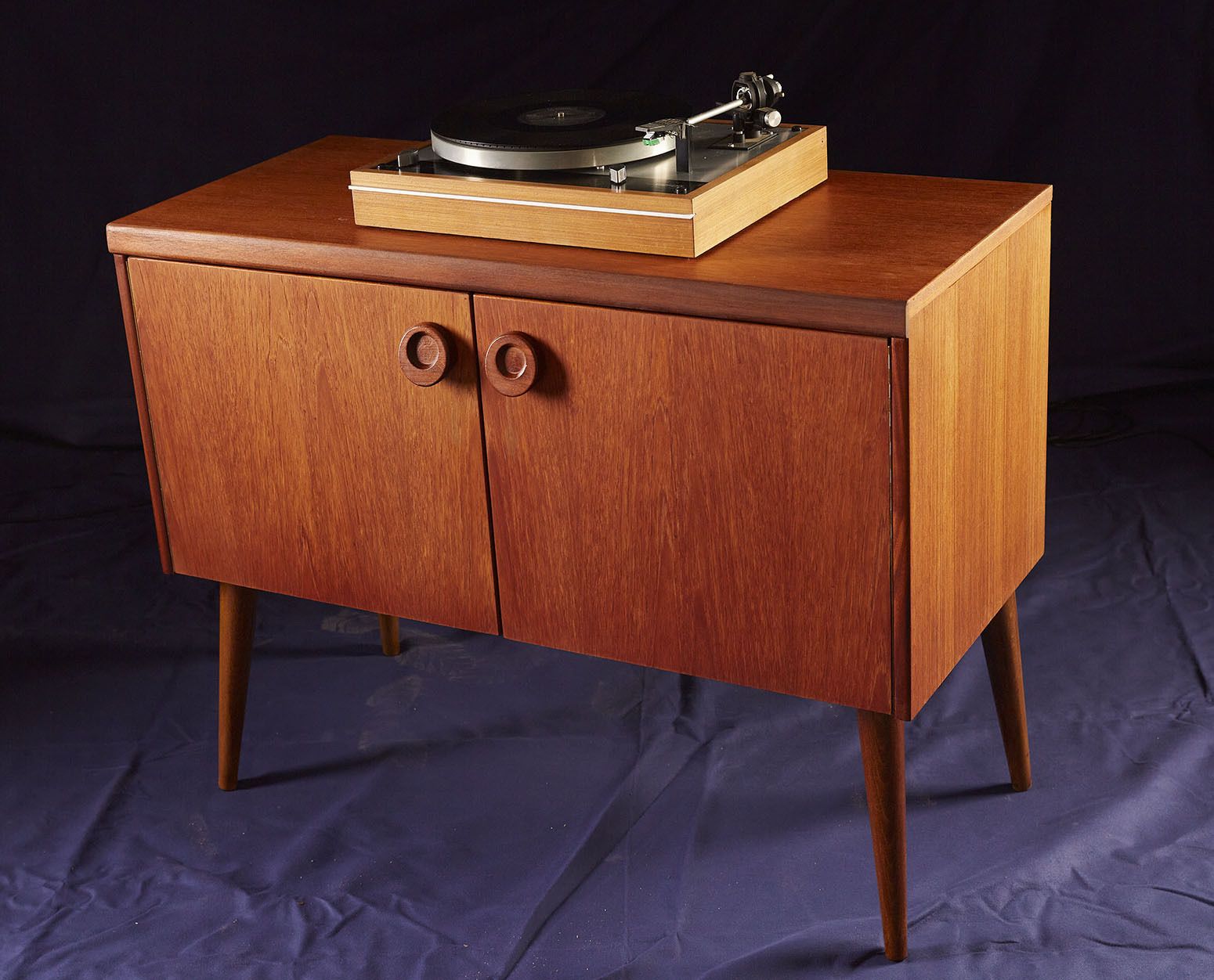 Mid Century 1970s Portwood Burmese Teak Vinyl Record Cabinet – Custom Height Options photo for sale