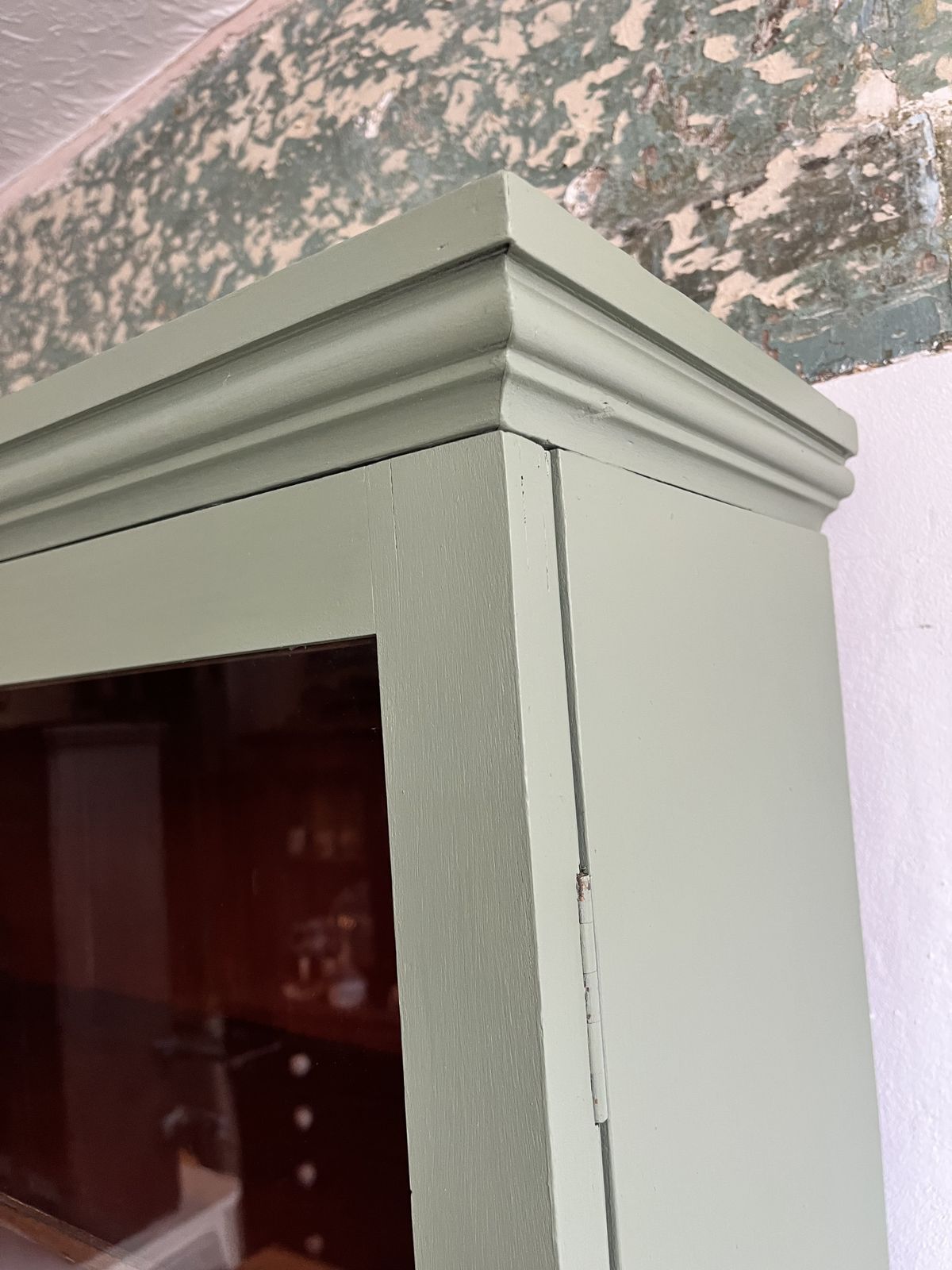 Victorian Green Painted Wall Cabinet With Glass Doors photo for sale