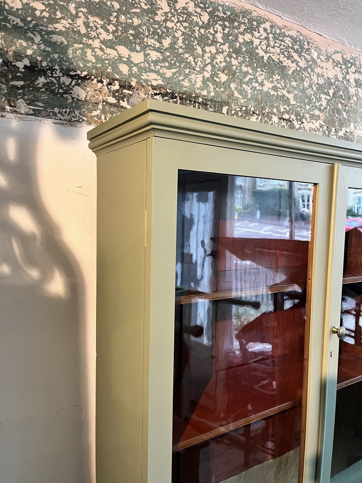 Victorian Green Painted Wall Cabinet With Glass Doors photo buy