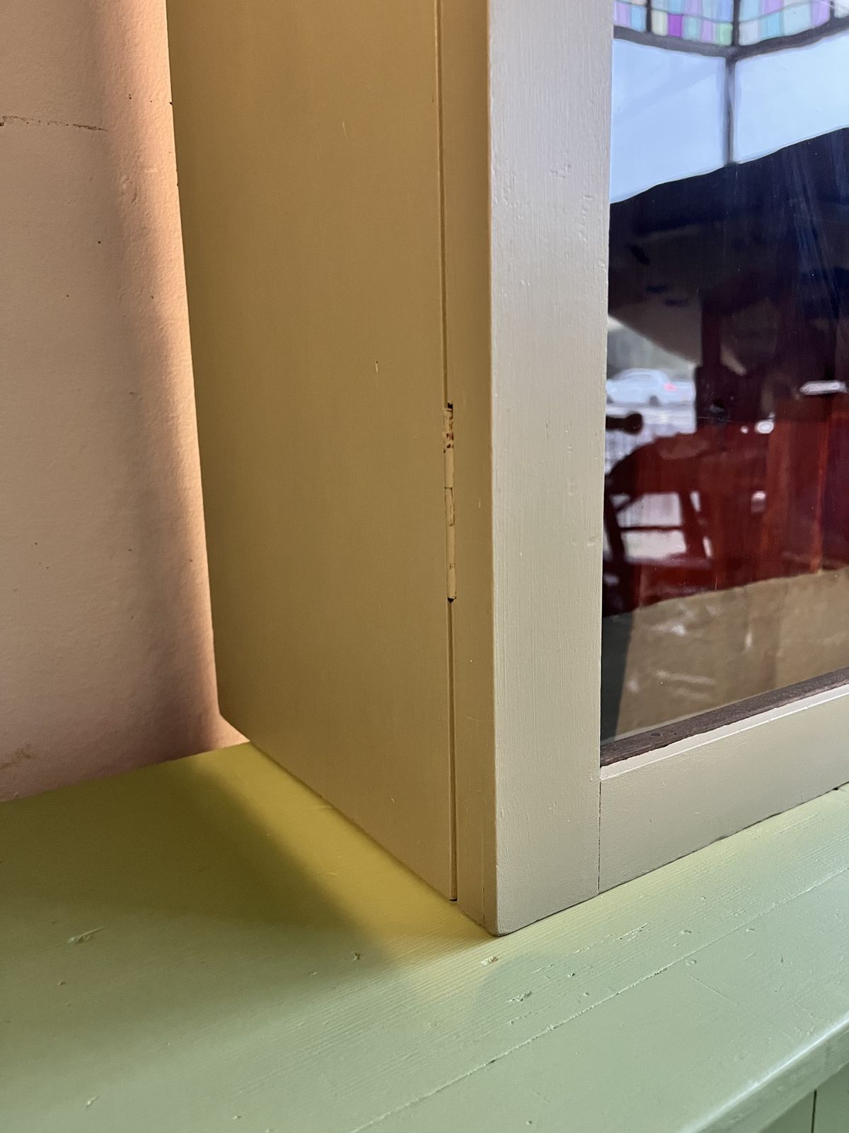 photo for sale Victorian Green Painted Wall Cabinet With Glass Doors