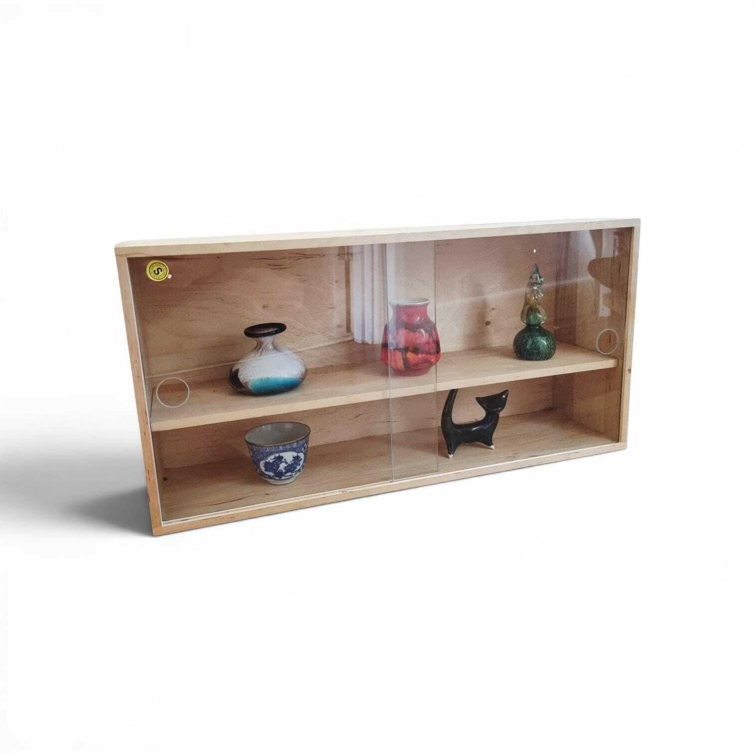 Vintage Ikea Blonde Wood Small Mcm Wall Cabinet With Sliding Glass Doors photo furniture