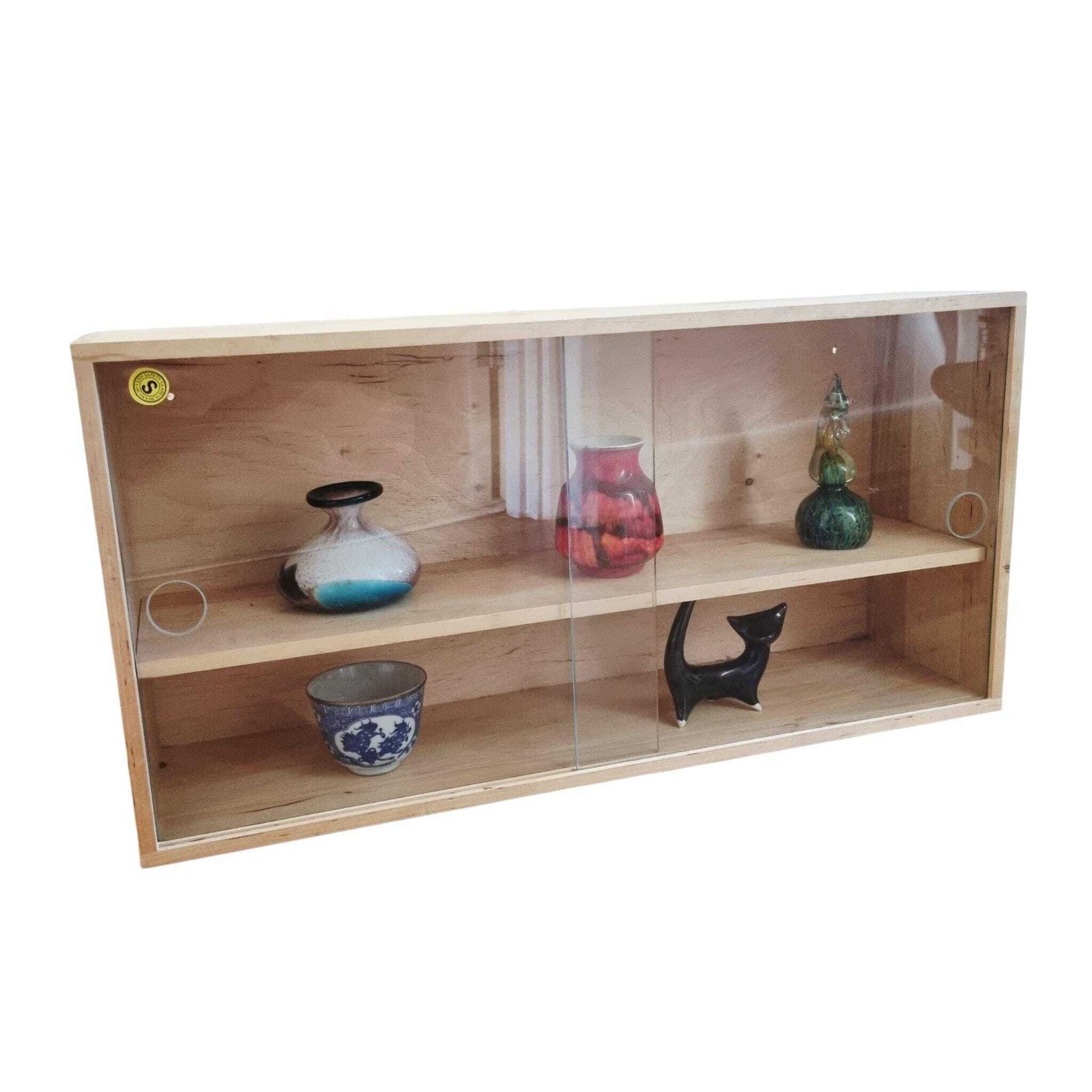 Vintage Ikea Blonde Wood Small Mcm Wall Cabinet With Sliding Glass Doors photo buy