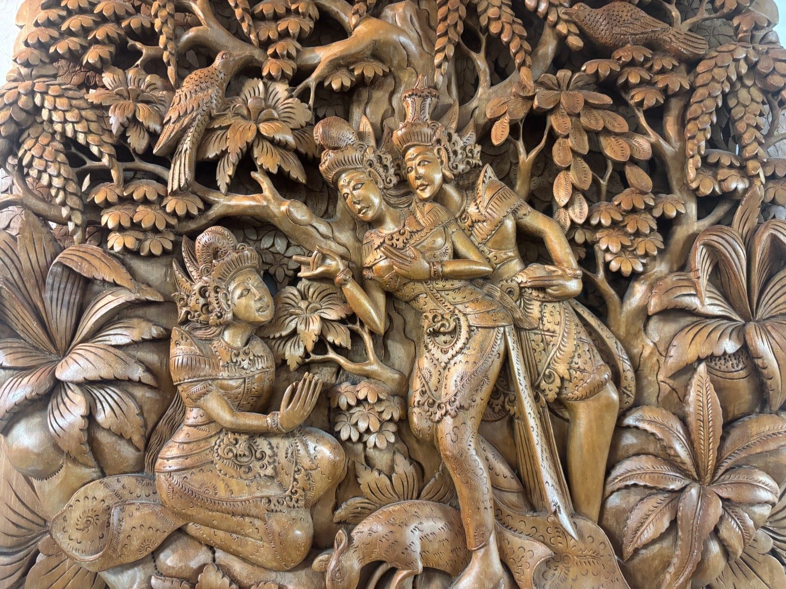 Vintage Balinese Hand Carved 3d Wall Art Panel photo vinterior