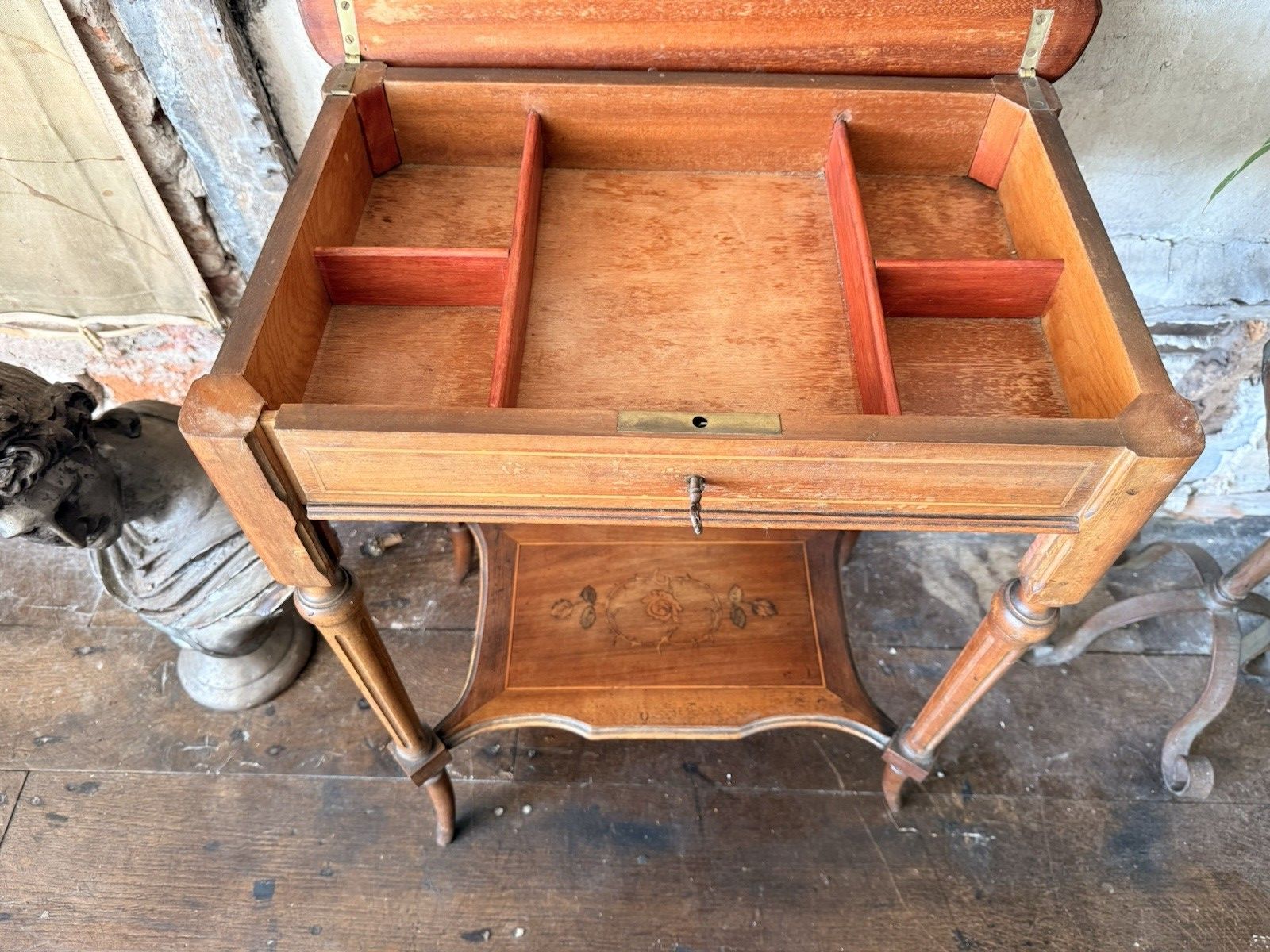 Antique French Inlaid Marquetry Mirror Dressing Table Side Table photo for sale