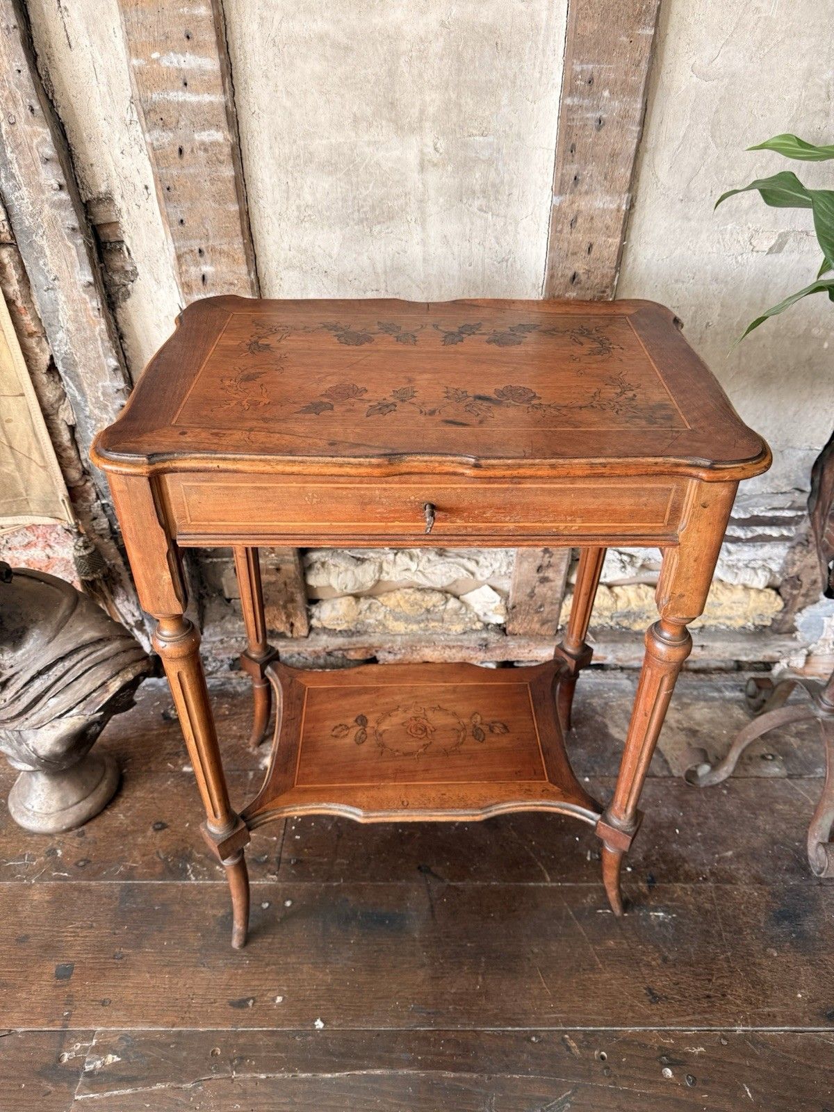Antique French Inlaid Marquetry Mirror Dressing Table Side Table photo 449.0