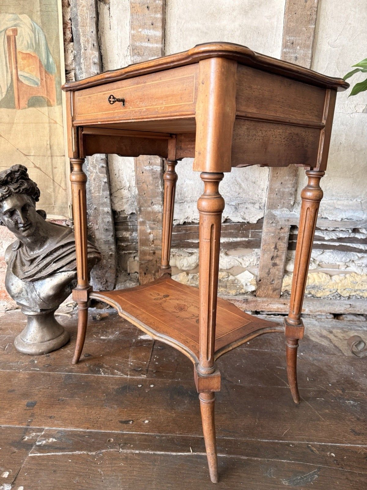 Antique French Inlaid Marquetry Mirror Dressing Table Side Table photo buy