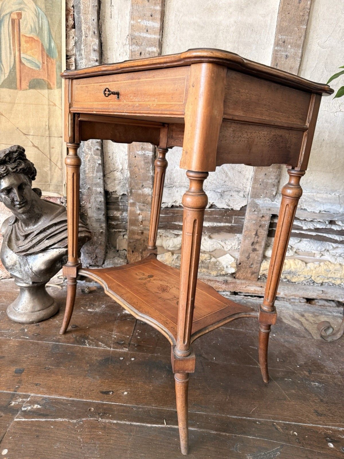 photo for sale Antique French Inlaid Marquetry Mirror Dressing Table Side Table