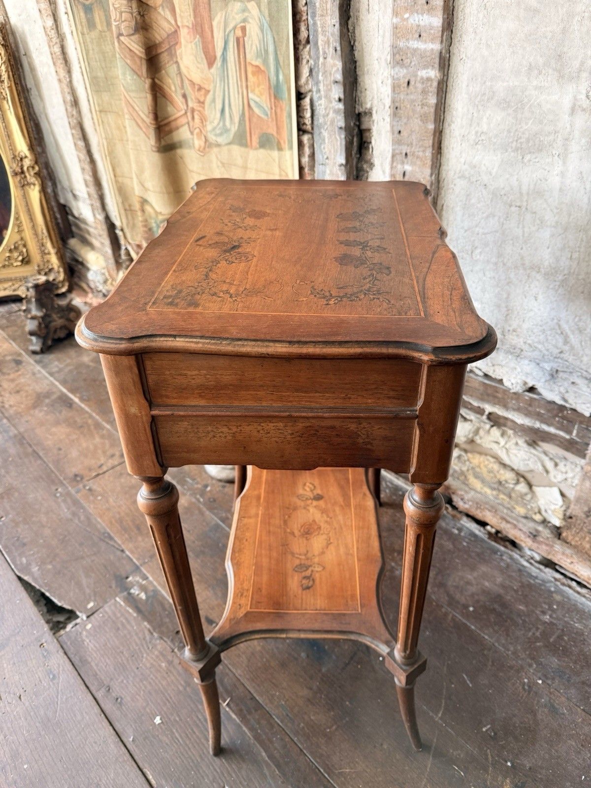 Furniture Antique French Inlaid Marquetry Mirror Dressing Table Side Table photo