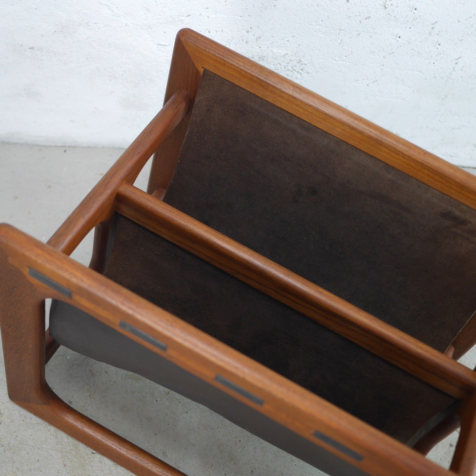 photo for sale Mid Century Teak Leather Magazine Rack Aksel Kjersgaard For Salin Mobler #103201