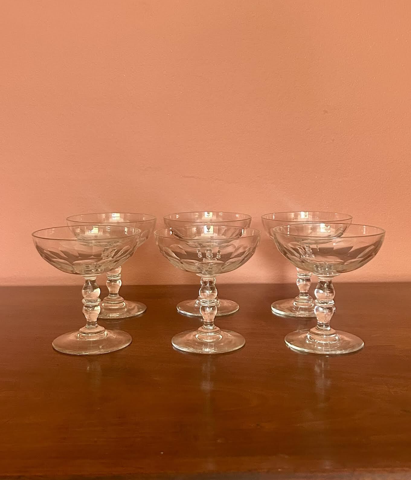 Set Of 6 Vintage Crystal Champagne / Coupes Glasses photo furniture