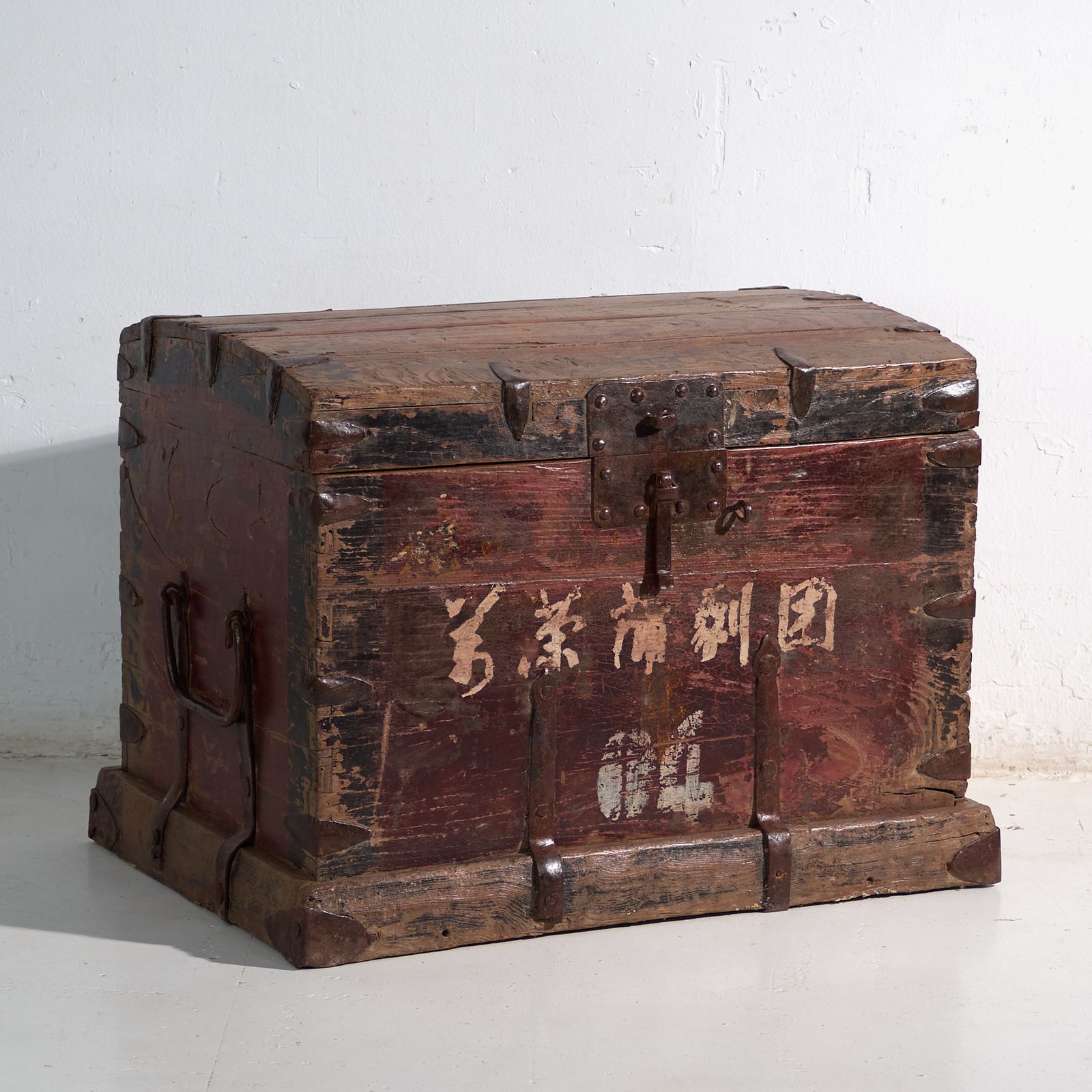 Antique Iron Reinforced Trunk In Pine Wood – China, Circa 1900