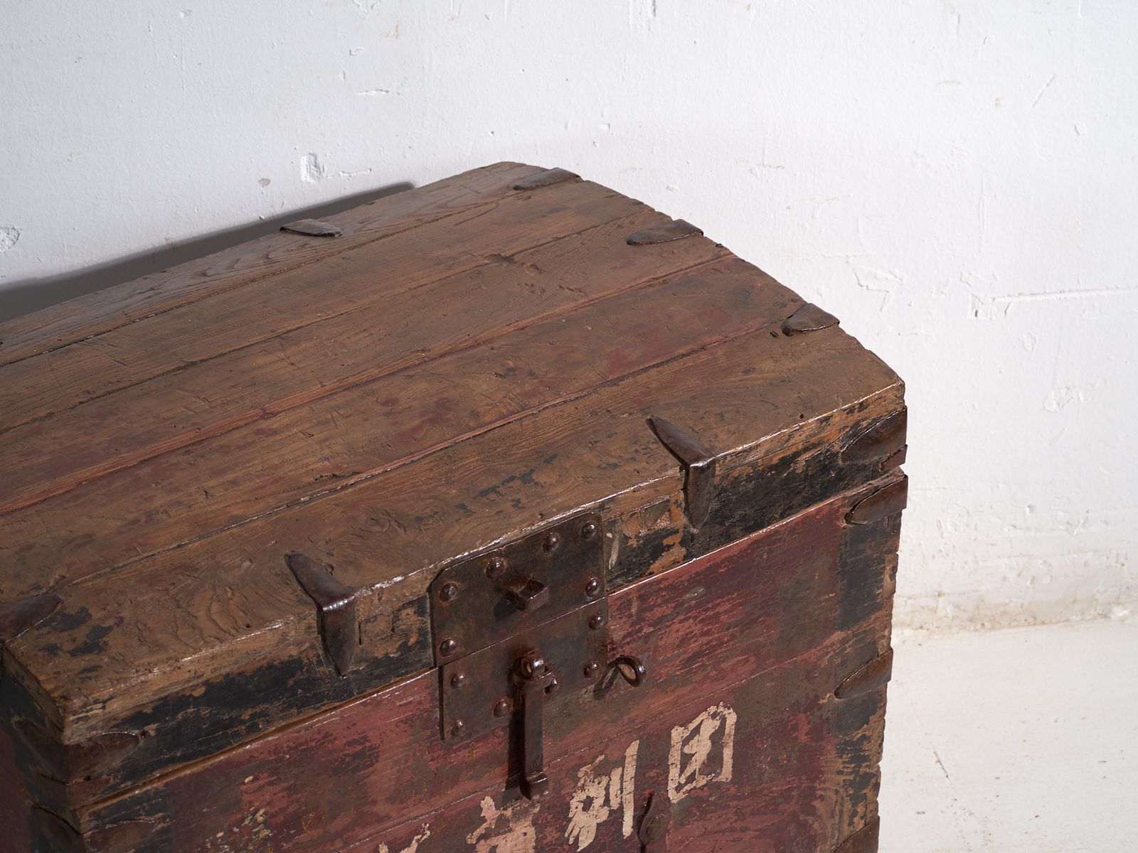 Antique Iron Reinforced Trunk In Pine Wood – China, Circa 1900 photo furniture