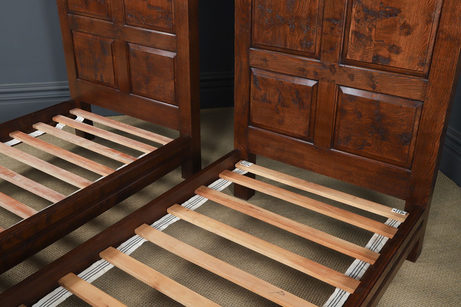 English 17th Century Style Pair Of Figured Oak 3ft Single Beds (Circa 1980) photo buy