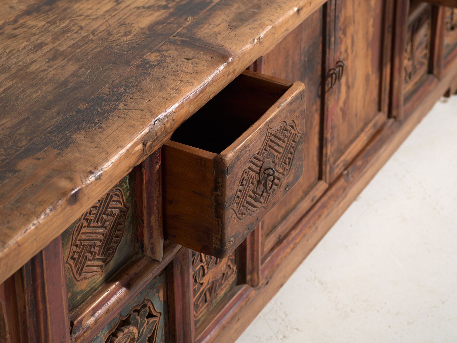 Antique Low Carved Sideboard In Elm Wood – China, Circa 1930 photo Furniture